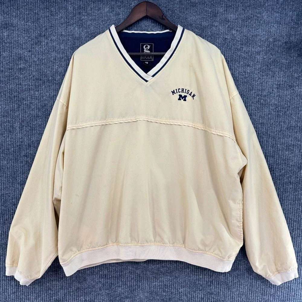 Gear For Sports Michigan Windbreaker Mens XXL Cream Good Pullover V-Neck NCAA